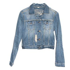 American Eagle Outfitters Blue Distress Denim Jacket Size Medium